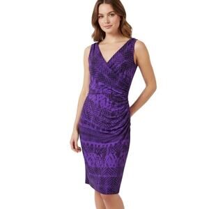 Lauren Ralph Lauren Faux Wrap Jersey Knit Surplice Sleeveless Dress Purple 16